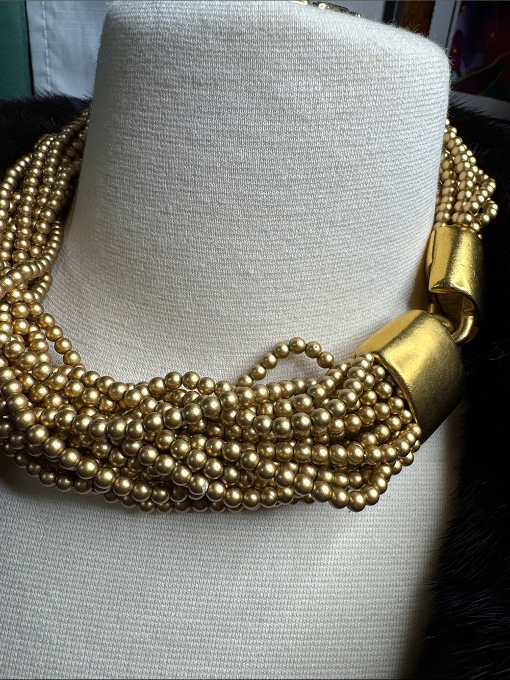 Vintage Carolee Signed Multi-Strand Gold Tone Bead Necklace Statement Choker - Picture 4 of 5